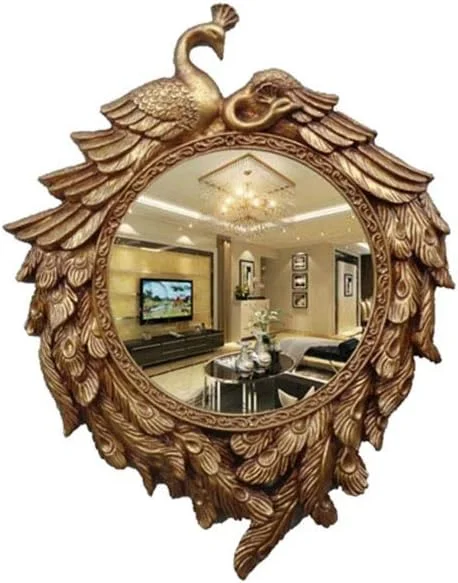 آینه آرایشی گرد NVJKPOY، آینه دیواری طلایی عتیقه، آینه تزئینی لوکس اتاق نشیمن، استودیو، طرح طاووس، اندازه 76 * 58 سانتی متر، سبک های متنوع آینه آرایشی گرد NVJKPOY، آینه دیواری طلایی عتیقه، آینه تزئینی لوکس اتاق نشیمن، استودیو، طرح طاووس، اندازه 76 * 58 سانتی متر، سبک های متنوع