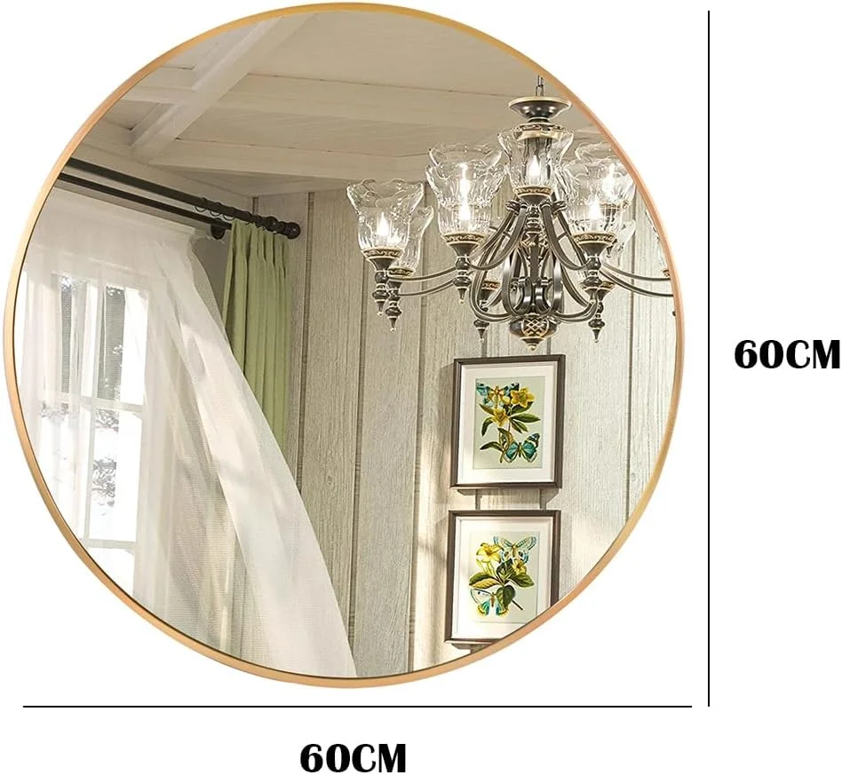 آینه حمام MUMOO BEAR، آینه گرد دیواری با قاب فلزی برای آرایش، آینه دیواری مدرن برای حمام، راهرو، دکور دیوار اتاق نشیمن (طلایی، 60 * 60 سانتی متر)