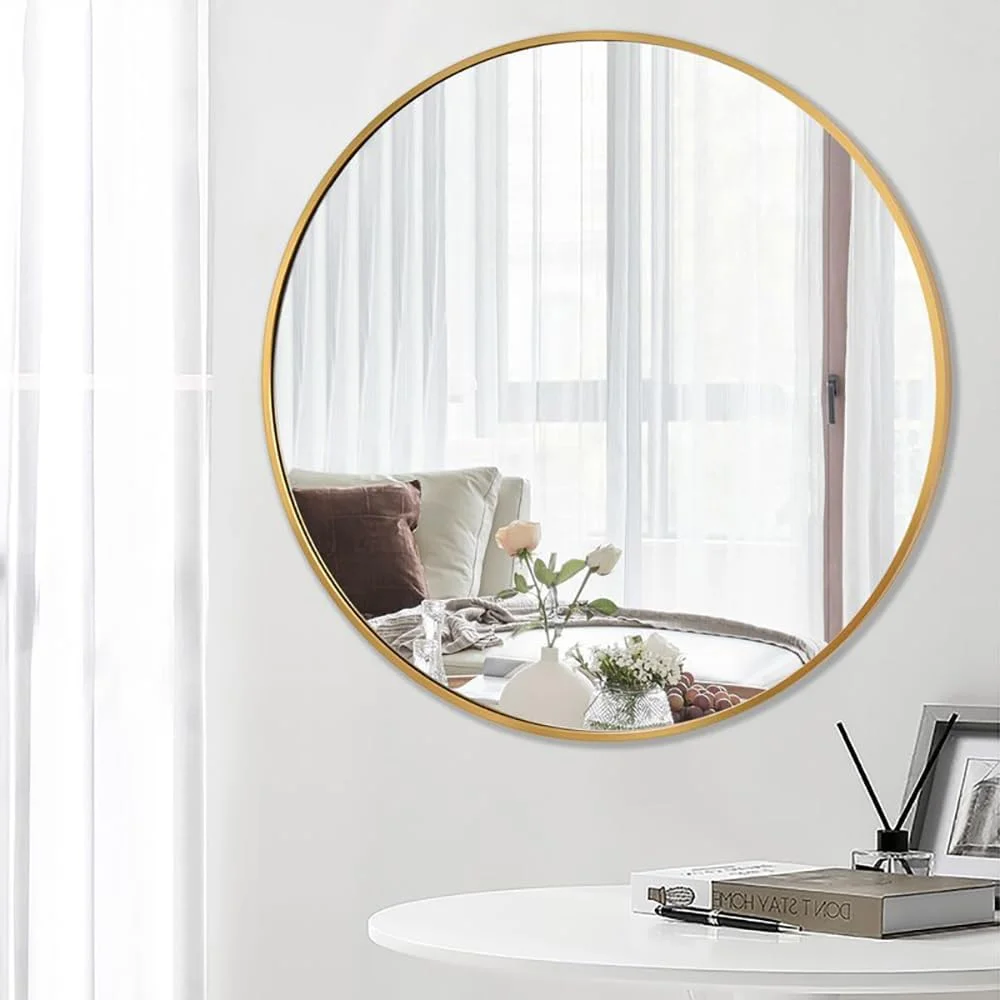 آینه حمام MUMOO BEAR، آینه گرد دیواری با قاب فلزی برای آرایش، آینه دیواری مدرن برای حمام، راهرو، دکور دیوار اتاق نشیمن (طلایی، 60 * 60 سانتی متر)