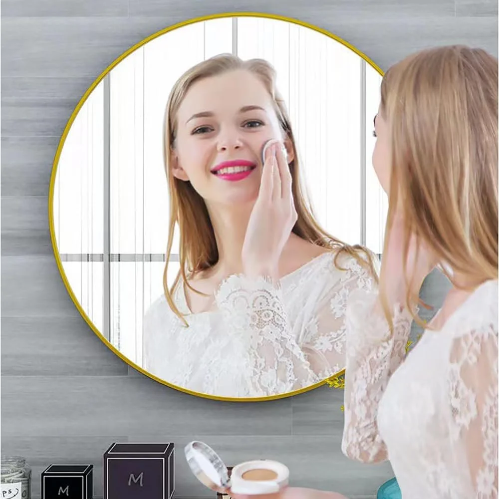 آینه حمام MUMOO BEAR، آینه گرد دیواری با قاب فلزی برای آرایش، آینه دیواری مدرن برای حمام، راهرو، دکور دیوار اتاق نشیمن (طلایی، 60 * 60 سانتی متر)