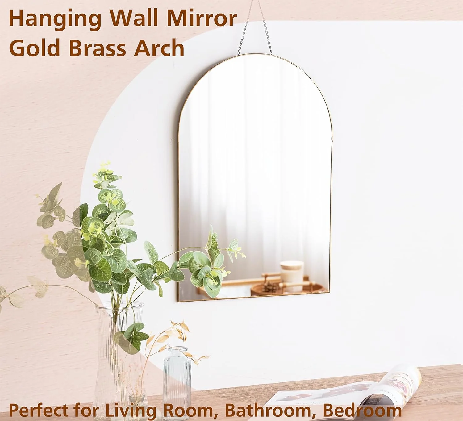 آینه دیواری آویز FONDAZZA، حاشیه برنجی طلایی، دکور هنری دیواری برای اتاق نشیمن، حمام، اتاق خواب، ورودی، راهرو، روشویی و دفتر کار. (32Lx48H سانتی متر) آینه دیواری آویز FONDAZZA، حاشیه برنجی طلایی، دکور هنری دیواری برای اتاق نشیمن، حمام، اتاق خواب، ورودی، راهرو، روشویی و دفتر کار. (32Lx48H سانتی متر)