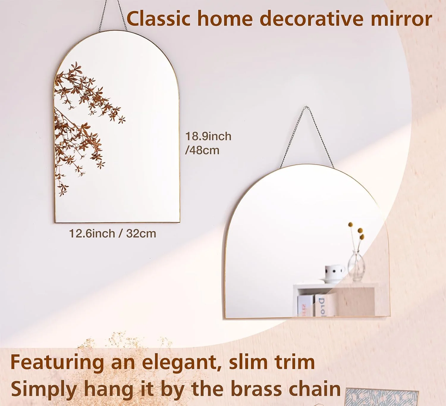 آینه دیواری آویز FONDAZZA، حاشیه برنجی طلایی، دکور هنری دیواری برای اتاق نشیمن، حمام، اتاق خواب، ورودی، راهرو، روشویی و دفتر کار. (32Lx48H سانتی متر) آینه دیواری آویز FONDAZZA، حاشیه برنجی طلایی، دکور هنری دیواری برای اتاق نشیمن، حمام، اتاق خواب، ورودی، راهرو، روشویی و دفتر کار. (32Lx48H سانتی متر)