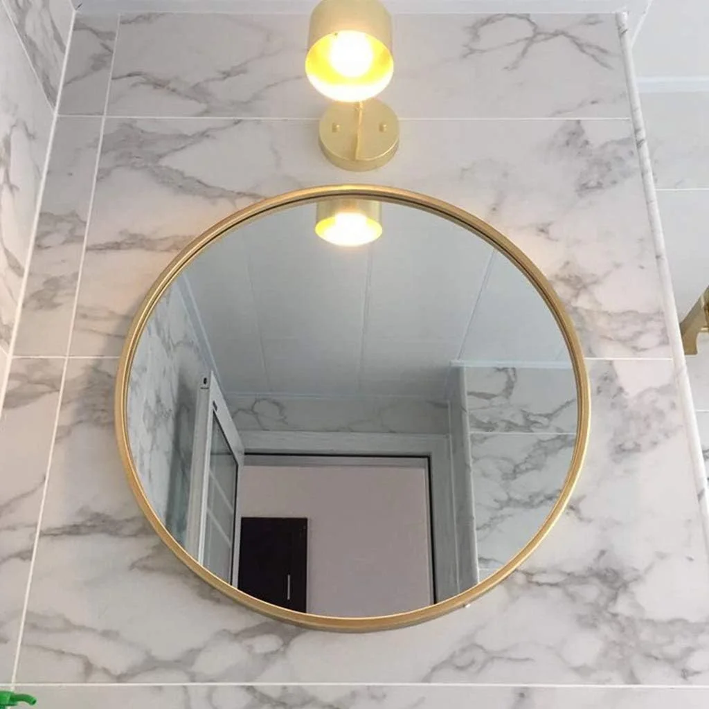 آینه دیواری گرد، آینه آرایش، آینه حمام، آینه تزئینی اتاق نشیمن، آینه دوش، آینه لباس، قاب آهنی (رنگ: طلایی، اندازه: قطر 40 سانتی متر (16 اینچ)) آینه دیواری گرد، آینه آرایش، آینه حمام، آینه تزئینی اتاق نشیمن، آینه دوش، آینه لباس، قاب آهنی (رنگ: طلایی، اندازه: قطر 40 سانتی متر (16 اینچ))