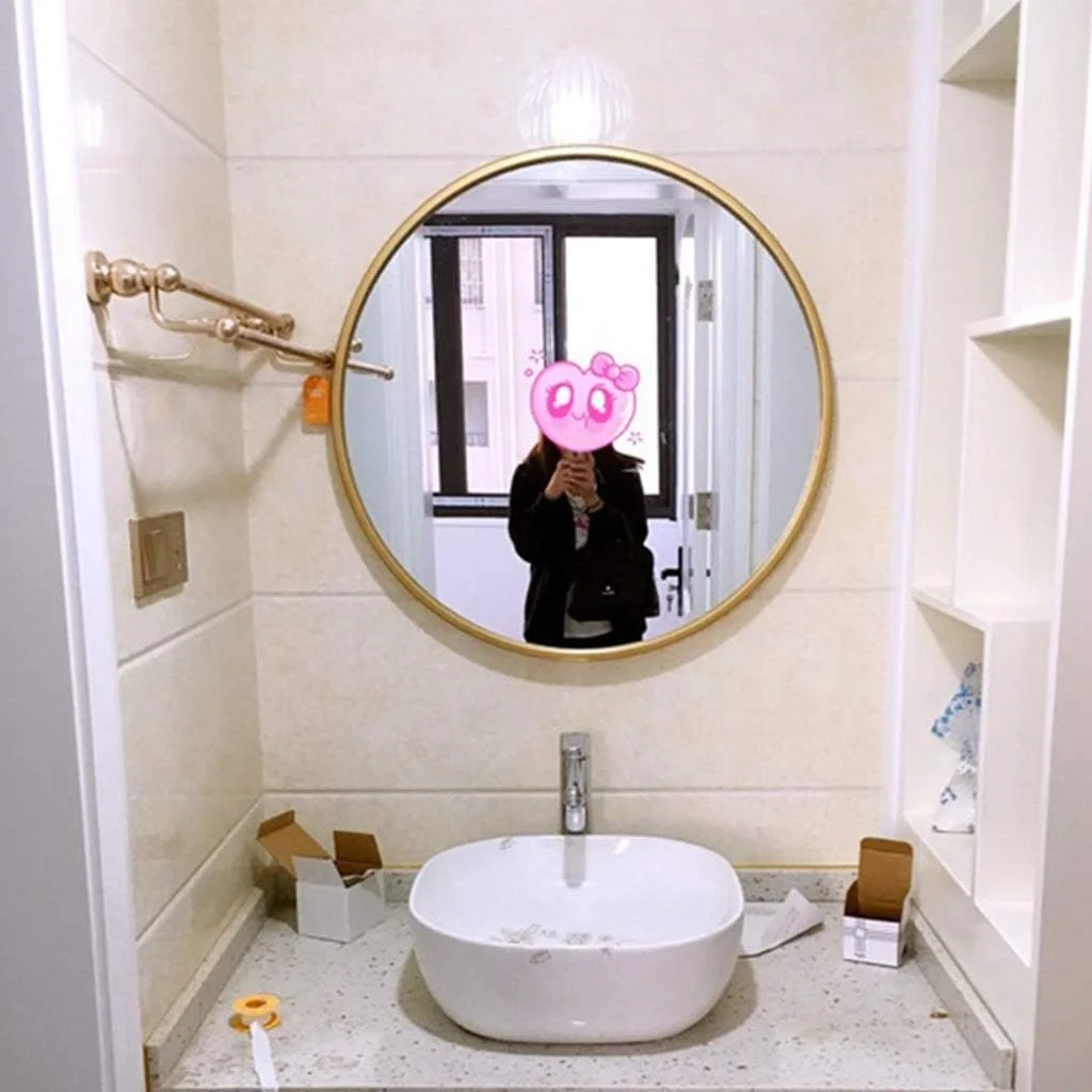 آینه دیواری گرد، آینه آرایش، آینه حمام، آینه تزئینی اتاق نشیمن، آینه دوش، آینه لباس، قاب آهنی (رنگ: طلایی، اندازه: قطر 40 سانتی متر (16 اینچ)) آینه دیواری گرد، آینه آرایش، آینه حمام، آینه تزئینی اتاق نشیمن، آینه دوش، آینه لباس، قاب آهنی (رنگ: طلایی، اندازه: قطر 40 سانتی متر (16 اینچ))