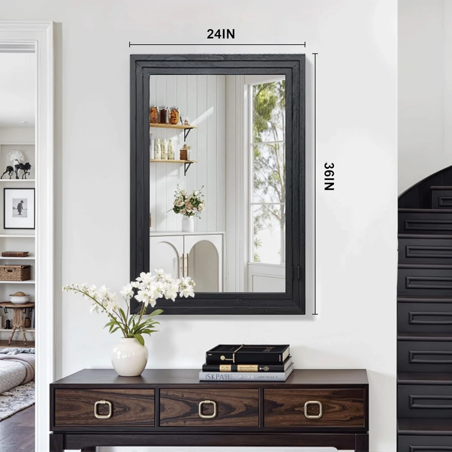 آینه دیواری با قاب چوبی، 24 * 36 مشکی مات، قاب چوبی ضخیم و یکپارچه، آینه تزئینی وینتیج برای حمام، خانه روستایی، راهرو، ورودی، اتاق خواب، اتاق نشیمن، دکوراسیون به سبک بوهمی آینه دیواری با قاب چوبی، 24 * 36 مشکی مات، قاب چوبی ضخیم و یکپارچه، آینه تزئینی وینتیج برای حمام، خانه روستایی، راهرو، ورودی، اتاق خواب، اتاق نشیمن، دکوراسیون به سبک بوهمی