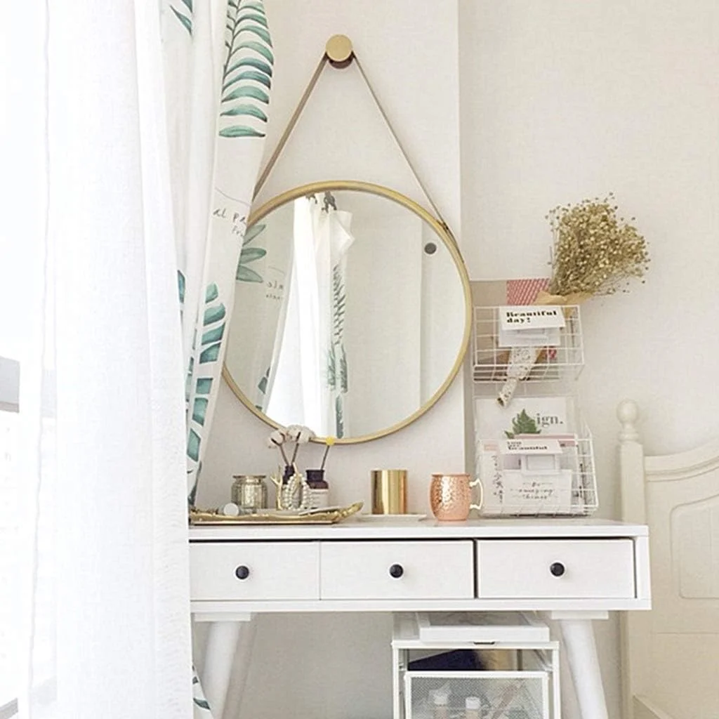 آینه آرایشی، آینه حمام، آینه گرد، آینه دوش، آینه تزئینی اتاق نشیمن، آینه آرایش اتاق خواب (رنگ: طلایی، اندازه: قطر 40 سانتی متر (16 اینچ))