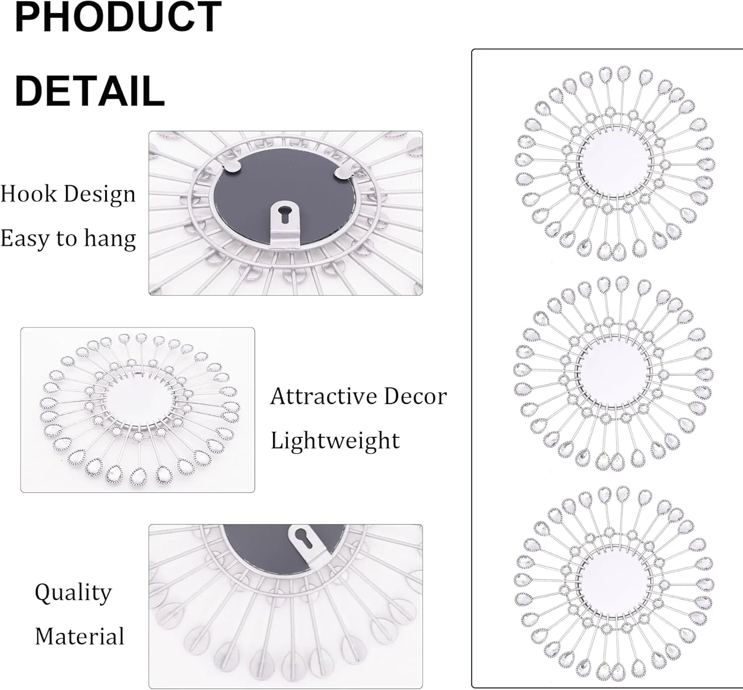 آینه های نقره ای Manortang برای دیوار، آینه خورشیدی آویز، آینه های تزئینی هنر دیواری، آینه های گرد نگین دار برای اتاق خواب، اتاق نشیمن، حمام، آشپزخانه، راهرو، هدیه های خانه نویی آینه های نقره ای Manortang برای دیوار، آینه خورشیدی آویز، آینه های تزئینی هنر دیواری، آینه های گرد نگین دار برای اتاق خواب، اتاق نشیمن، حمام، آشپزخانه، راهرو، هدیه های خانه نویی