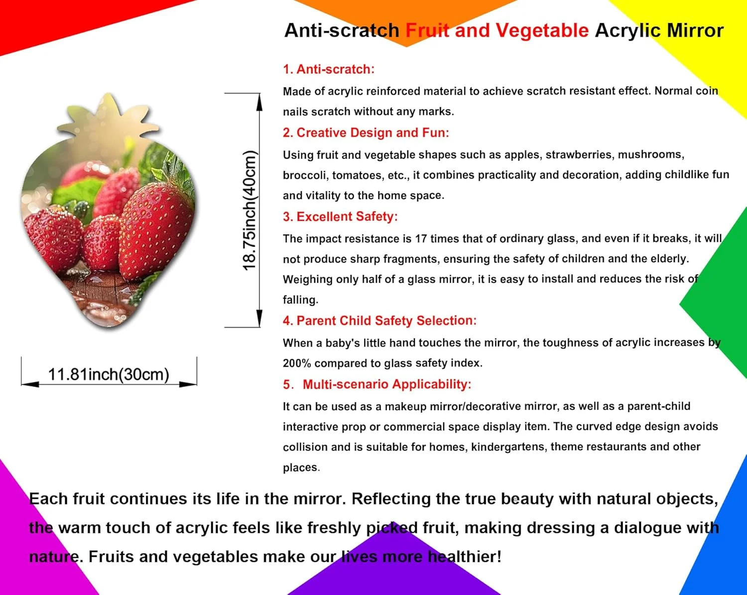 آینه تزئینی توت فرنگی اکرلیک MACGIKMIRO، نشکن، بدون قاب و ضد خرد شدن، مناسب برای دکوراسیون اتاق منزل، هدیه برای کودکان، زنان و مردان آینه تزئینی توت فرنگی اکرلیک MACGIKMIRO، نشکن، بدون قاب و ضد خرد شدن، مناسب برای دکوراسیون اتاق منزل، هدیه برای کودکان، زنان و مردان