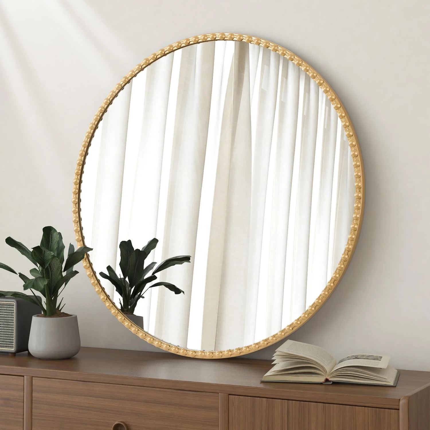 آینه گرد آویز Lzuso، آینه مدرن دایره ای با قاب فلزی و مهره دار، مناسب حمام، اتاق نشیمن، ورودی منزل، تزئینی طلایی 60x60 سانتی متر آینه گرد آویز Lzuso، آینه مدرن دایره ای با قاب فلزی و مهره دار، مناسب حمام، اتاق نشیمن، ورودی منزل، تزئینی طلایی 60x60 سانتی متر