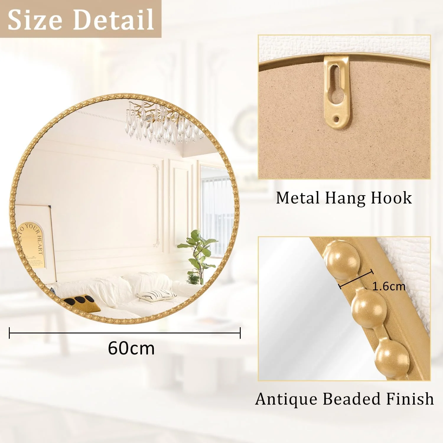 آینه گرد آویز Lzuso، آینه مدرن دایره ای با قاب فلزی و مهره دار، مناسب حمام، اتاق نشیمن، ورودی منزل، تزئینی طلایی 60x60 سانتی متر آینه گرد آویز Lzuso، آینه مدرن دایره ای با قاب فلزی و مهره دار، مناسب حمام، اتاق نشیمن، ورودی منزل، تزئینی طلایی 60x60 سانتی متر