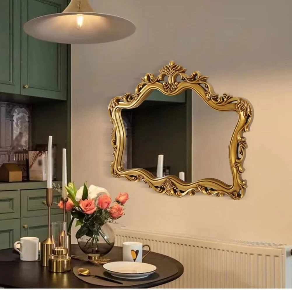آینه تزئینی حکاکی شده طرح قدیمی KXWOQ3ED، آینه آرایشی برای اتاق خواب، حمام، میز آرایش، اتاق نشیمن، 95x78 سانتی متر، آینه دیواری باروک مجلل