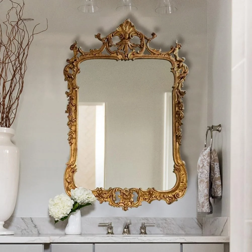 آینه دیواری مستطیلی KXWOQ3ED، آینه تزئینی باروک عتیقه، آینه آرایشی حکاکی شده پر زرق و برق وینتیج 100x70 سانتی متر برای اتاق نشیمن، ورودی، حمام آینه دیواری مستطیلی KXWOQ3ED، آینه تزئینی باروک عتیقه، آینه آرایشی حکاکی شده پر زرق و برق وینتیج 100x70 سانتی متر برای اتاق نشیمن، ورودی، حمام
