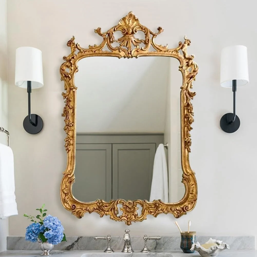 آینه دیواری مستطیلی KXWOQ3ED، آینه تزئینی باروک عتیقه، آینه آرایشی حکاکی شده پر زرق و برق وینتیج 100x70 سانتی متر برای اتاق نشیمن، ورودی، حمام آینه دیواری مستطیلی KXWOQ3ED، آینه تزئینی باروک عتیقه، آینه آرایشی حکاکی شده پر زرق و برق وینتیج 100x70 سانتی متر برای اتاق نشیمن، ورودی، حمام