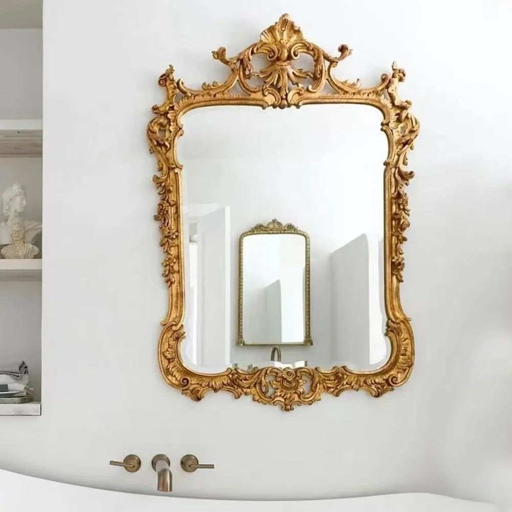 آینه دیواری مستطیلی KXWOQ3ED، آینه تزئینی باروک عتیقه، آینه آرایشی حکاکی شده پر زرق و برق وینتیج 100x70 سانتی متر برای اتاق نشیمن، ورودی، حمام آینه دیواری مستطیلی KXWOQ3ED، آینه تزئینی باروک عتیقه، آینه آرایشی حکاکی شده پر زرق و برق وینتیج 100x70 سانتی متر برای اتاق نشیمن، ورودی، حمام