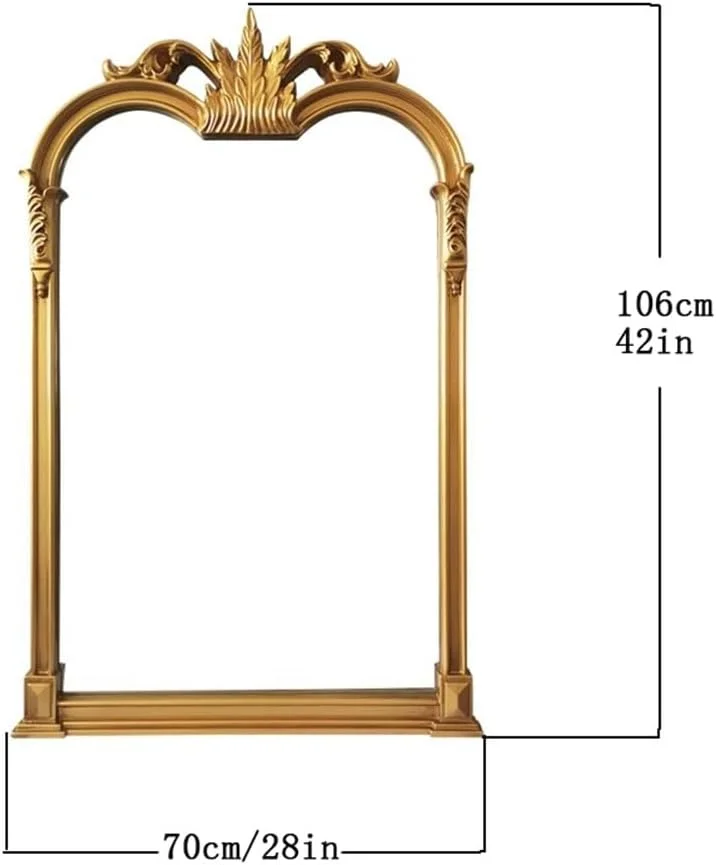 آینه تزئینی طلایی طرح قدیمی KXWOQ3ED، 70x106 سانتی متر، آینه آرایشی به سبک ویکتوریایی، آینه دیواری باروک عتیقه برای اتاق نشیمن، اتاق خواب، حمام، ورودی، شومینه