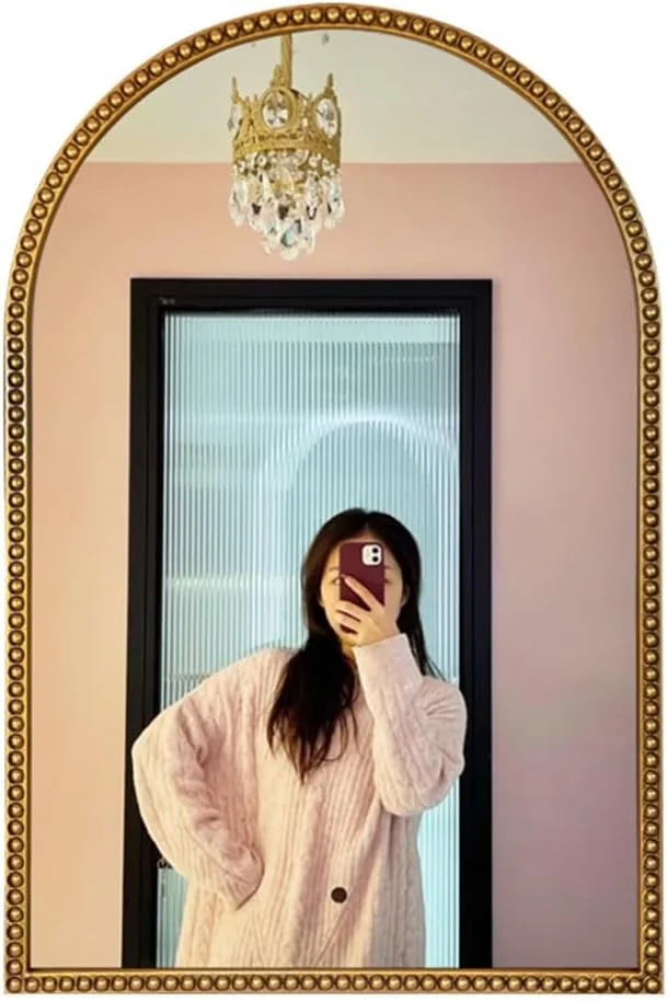 آینه دیواری قوسی شکل KXWOQ3ED، آینه تزئینی با قاب مهره ای، 90x60 سانتی متر، آینه آرایشی طلایی عتیقه برای میز آرایش، اتاق خواب، اتاق نشیمن، ورودی، حمام، شومینه آینه دیواری قوسی شکل KXWOQ3ED، آینه تزئینی با قاب مهره ای، 90x60 سانتی متر، آینه آرایشی طلایی عتیقه برای میز آرایش، اتاق خواب، اتاق نشیمن، ورودی، حمام، شومینه