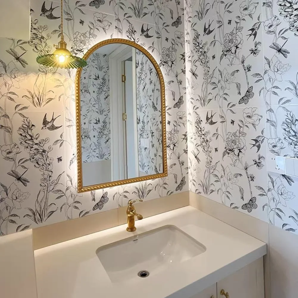 آینه دیواری قوسی شکل KXWOQ3ED، آینه تزئینی با قاب مهره ای، 90x60 سانتی متر، آینه آرایشی طلایی عتیقه برای میز آرایش، اتاق خواب، اتاق نشیمن، ورودی، حمام، شومینه