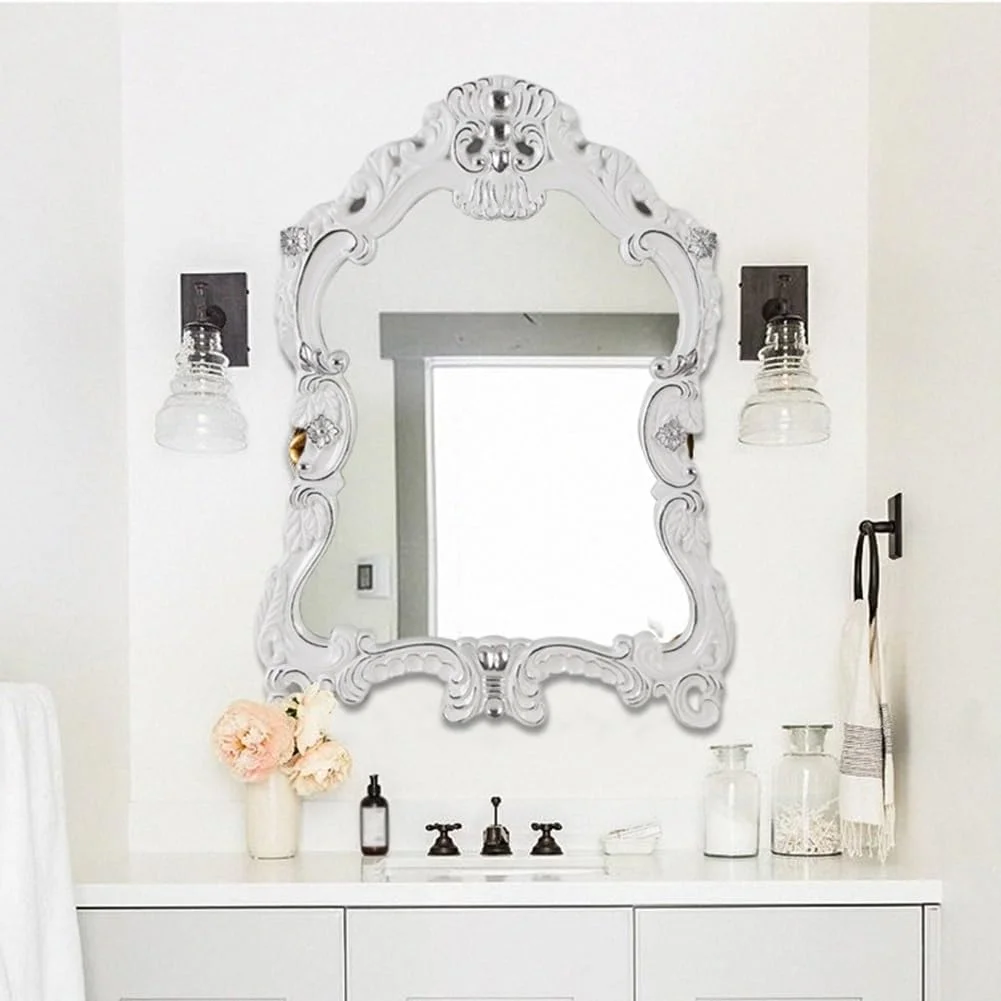 آینه تزئینی حکاکی شده طرح قدیمی KXWOQ3ED، آینه دیواری بزرگ باروک، آینه آرایشی عتیقه برای اتاق خواب، حمام، میز آرایش، اتاق نشیمن (سفید، 80x110 سانتی متر) آینه تزئینی حکاکی شده طرح قدیمی KXWOQ3ED، آینه دیواری بزرگ باروک، آینه آرایشی عتیقه برای اتاق خواب، حمام، میز آرایش، اتاق نشیمن (سفید، 80x110 سانتی متر)