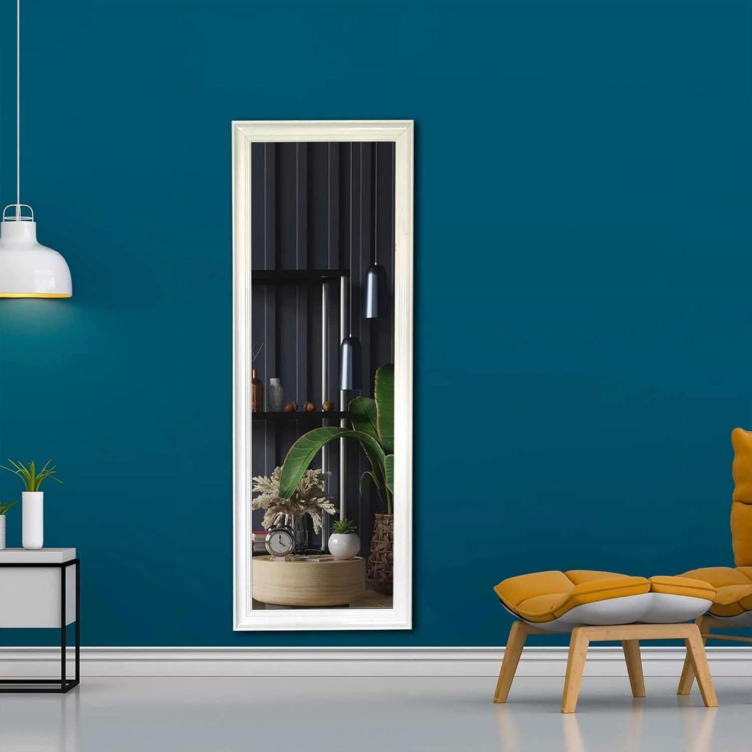 آینه قدی تمام قد، قابل آویزان کردن یا تکیه دادن به دیوار، آینه مستطیلی بزرگ اتاق خواب، آینه زمینی، آینه آرایشی، آینه دیواری، قاب PVC - سفید