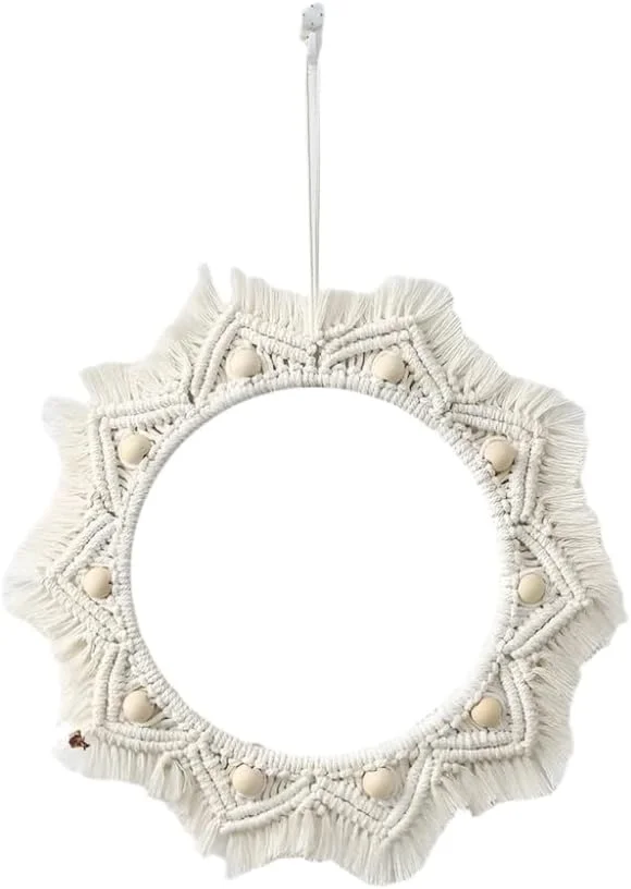 آینه دیواری بزرگ گرد هماسا، دکوراسیون رومی، دکور بوهو، آینه های تزئینی دیواری مکرومه برای دکوراسیون اتاق نشیمن/اتاق خواب، آینه 3