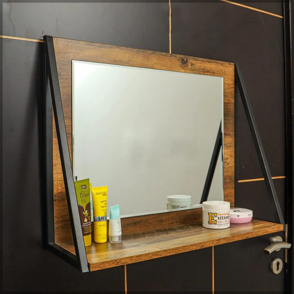 آینه دیواری آویز یاهوم با قاب فلزی، مناسب برای آرایش، تزئینی برای اتاق خواب و حمام