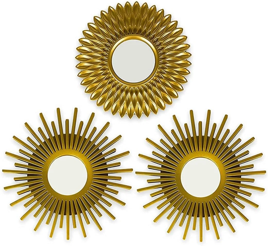 آینه دیواری طلایی بسته 3 عددی - آینه دیواری برای تزئین اتاق و آینه دکوراسیون منزل برای آینه تزئینی