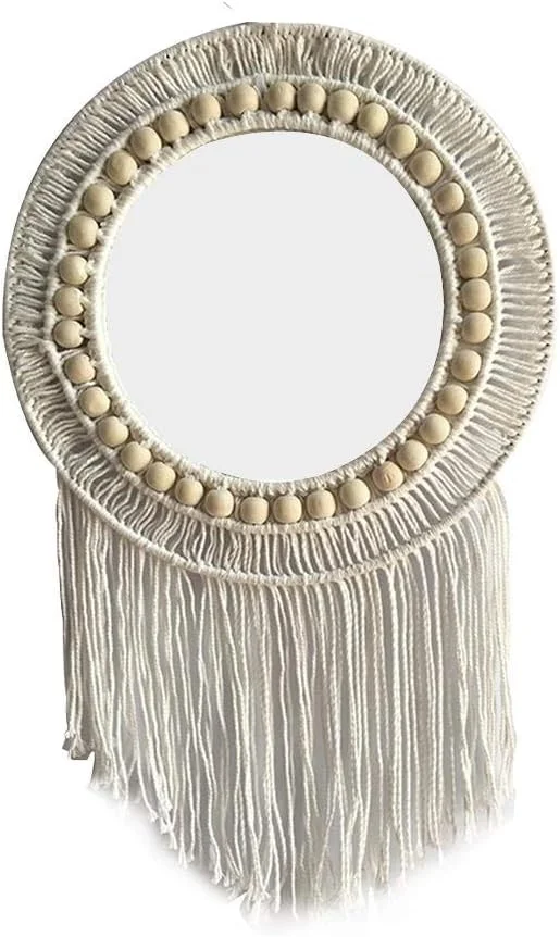 آینه دیواری آویز، طرح بوهو، مکرومه هندسی، آینه تزئینی برای آپارتمان، اتاق نشیمن، اتاق خواب، خوابگاه، ورودی