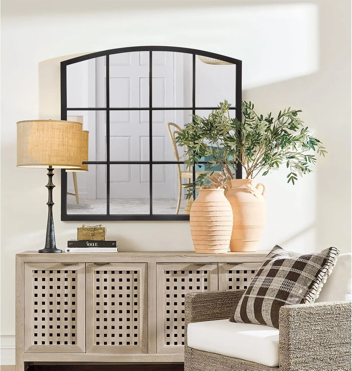 آینه قدی پنجره ای کمانی GIFTTROVE، قاب فلزی مشکی مات، آینه تزئینی شبکه ای برای اتاق نشیمن، اتاق خواب، ورودی آینه قدی پنجره ای کمانی GIFTTROVE، قاب فلزی مشکی مات، آینه تزئینی شبکه ای برای اتاق نشیمن، اتاق خواب، ورودی