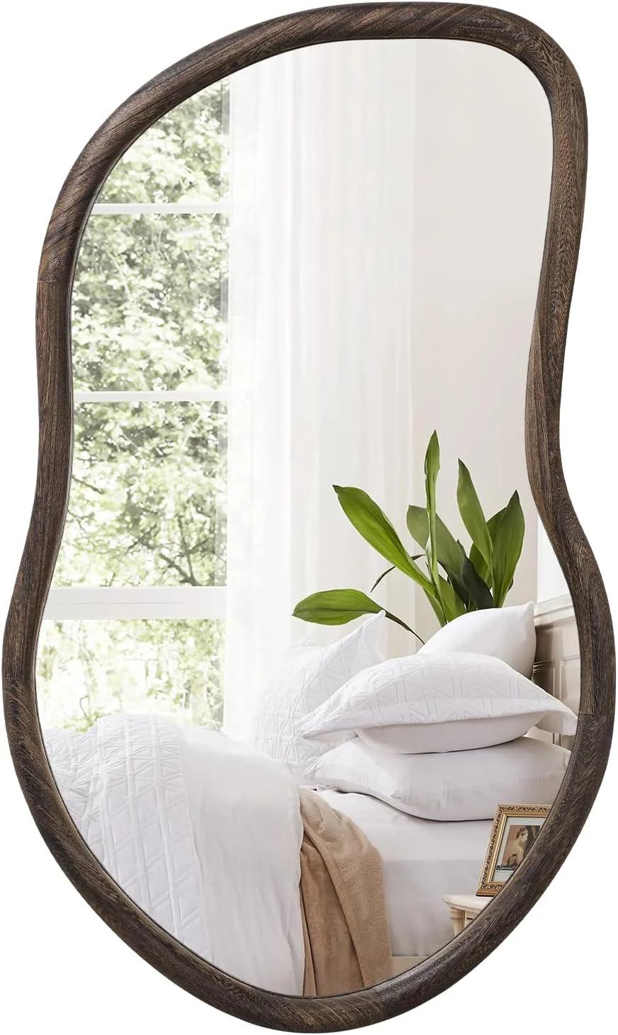 آینه دیواری نامتقارن FEUFOAM، آینه های روستیک طرح مزرعه، آینه چوبی قاب دار نامنظم برای دیوار، آینه دیواری قهوه ای، آینه های آویز تزئینی برای دیوار اتاق نشیمن، اتاق خواب، ورودی