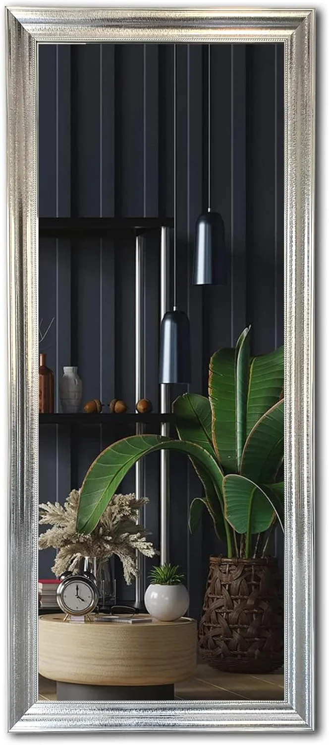 آینه قدی 174x74 سانتی متر با قاب PVC نقره ای شیک | آینه آرایشی دیواری و ایستاده برای اتاق خواب، اتاق نشیمن و راهرو | آینه بزرگ تزئینی مدرن