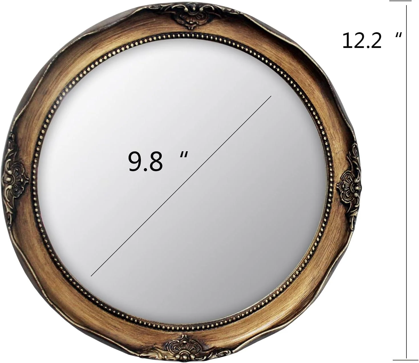 آینه دیواری تزئینی فانروم مدل وینتیج، قطر 31 سانتی متر، آینه آویز گرد با رنگ طلایی عتیقه