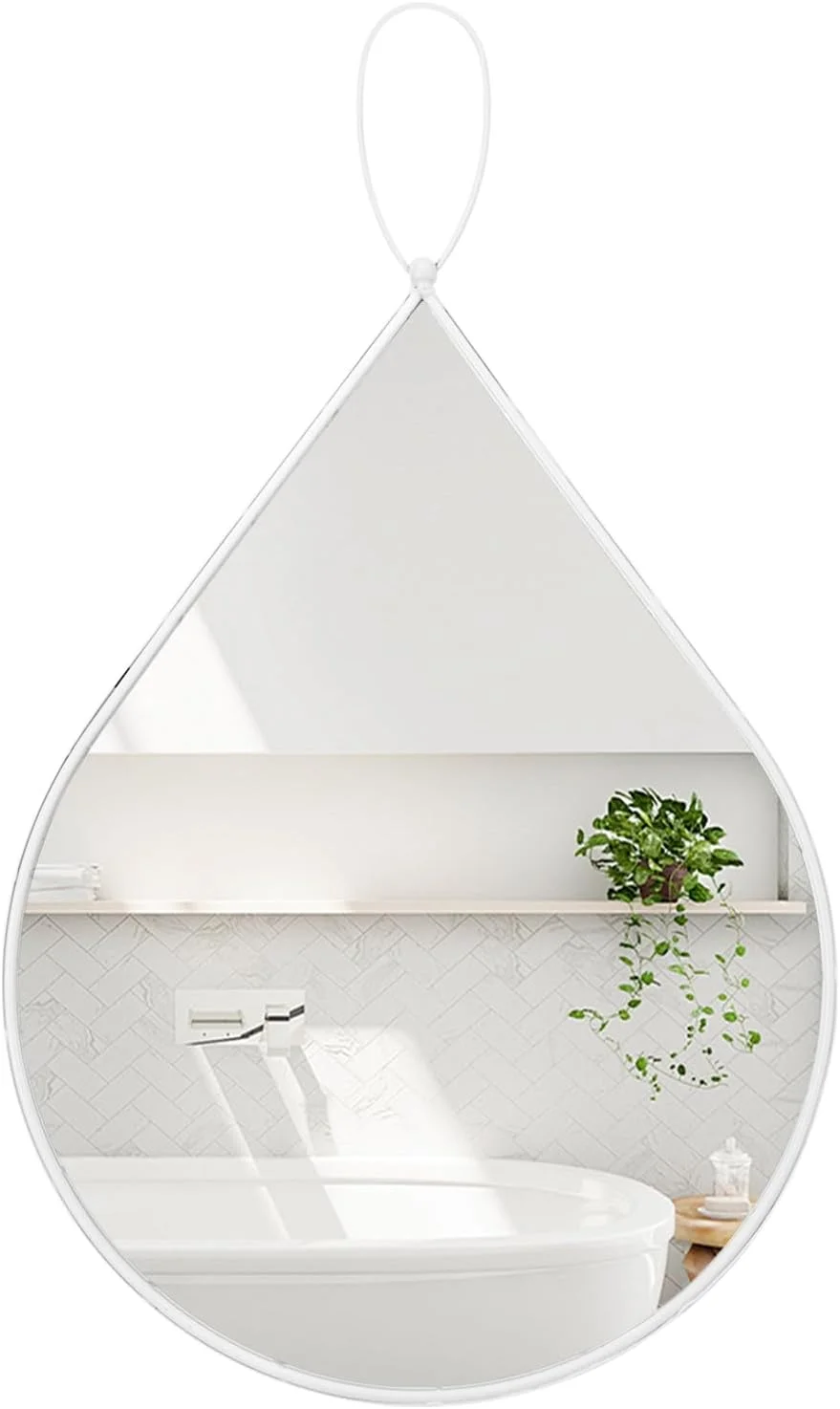 آینه سفید FEUFOAM با قاب فلزی طرح قطره، آینه دیواری بزرگ نامنظم تزئینی برای اتاق خواب، نشیمن، روشویی، ورودی راهرو، 40x50 سانتی متر