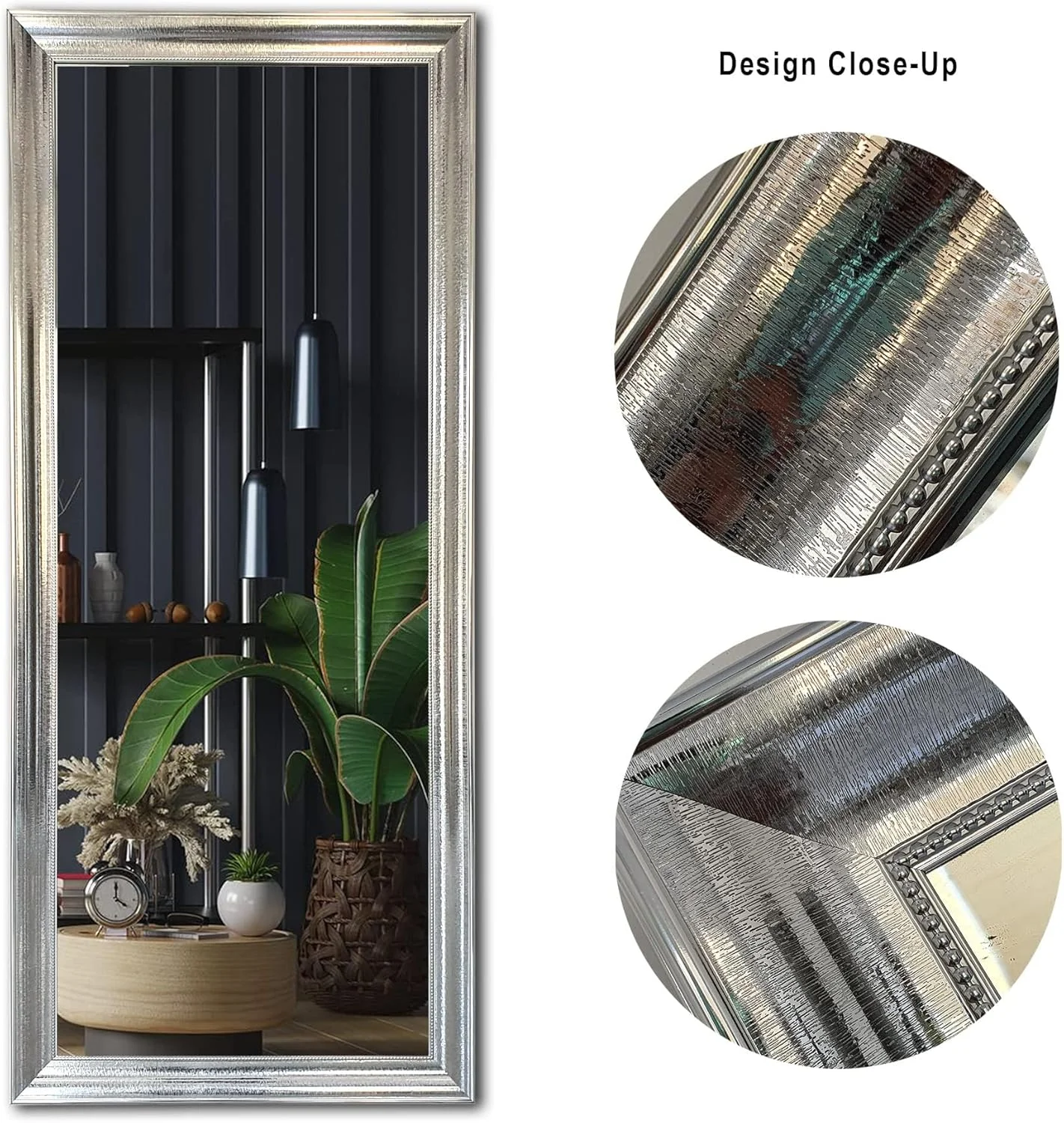 آینه قدی 174x74 سانتی متر با قاب PVC نقره ای شیک | آینه آرایشی دیواری و ایستاده برای اتاق خواب، اتاق نشیمن و راهرو | آینه بزرگ تزئینی مدرن