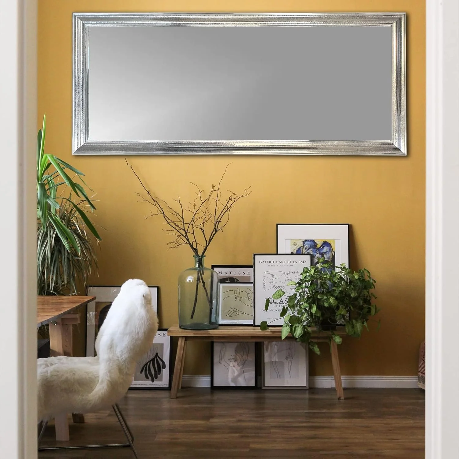 آینه قدی 174x74 سانتی متر با قاب PVC نقره ای شیک | آینه آرایشی دیواری و ایستاده برای اتاق خواب، اتاق نشیمن و راهرو | آینه بزرگ تزئینی مدرن