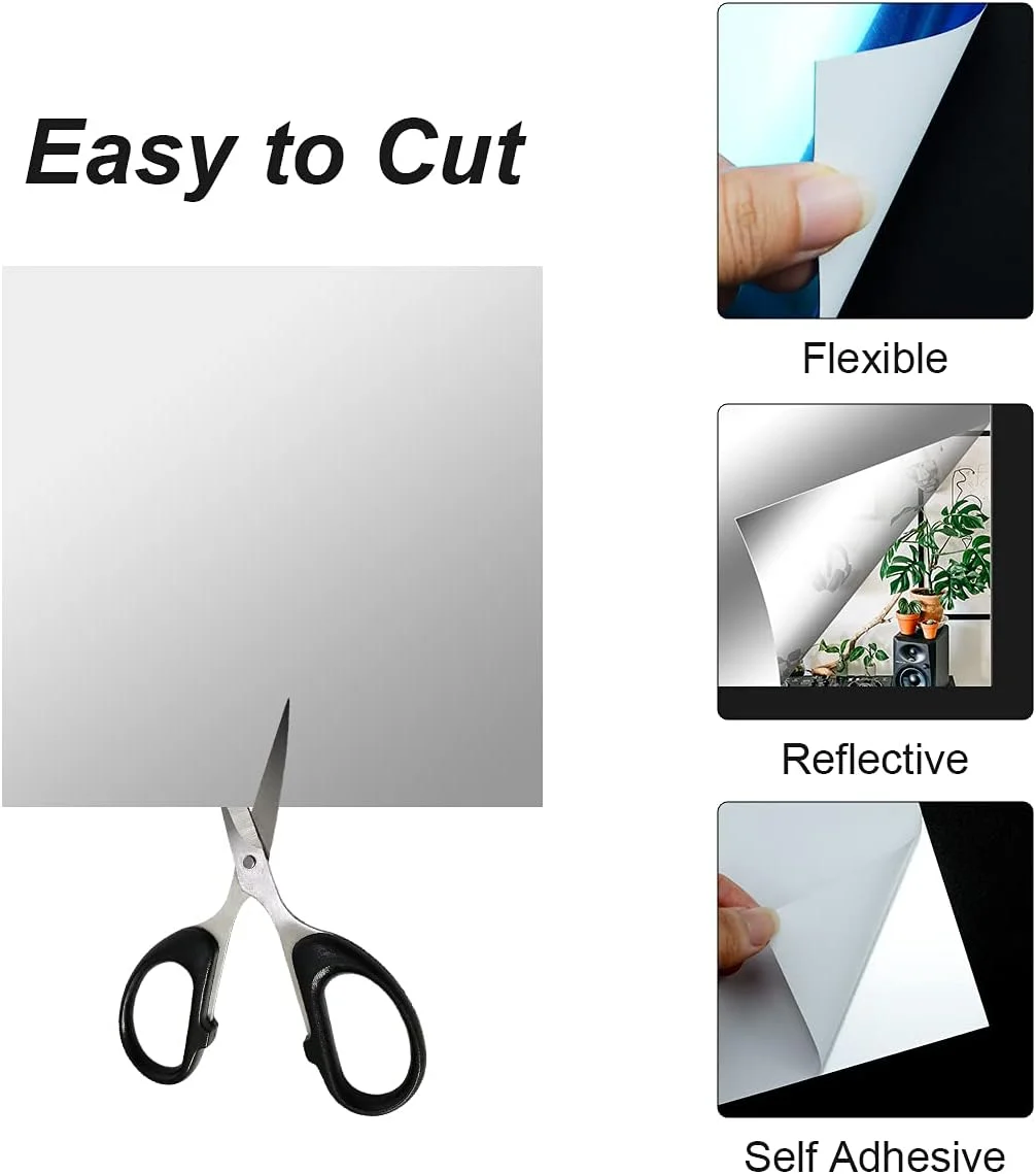 آینه های انعطاف پذیر Fantasyon بسته 10 عددی، 15x15 سانتی متر، آینه پلاستیکی چسبی غیر شیشه ای انعطاف پذیر، برچسب آینه ای برای دکوراسیون دیوار خانه