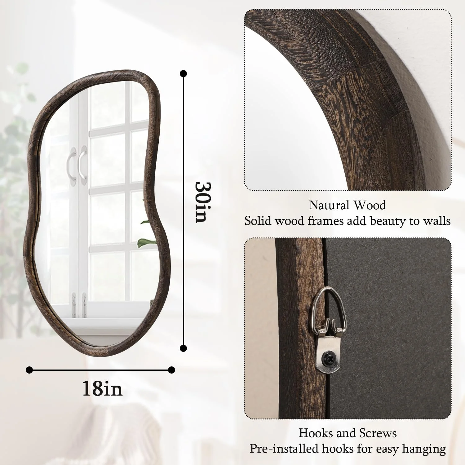 آینه دیواری نامتقارن FEUFOAM، آینه های روستیک طرح مزرعه، آینه چوبی قاب دار نامنظم برای دیوار، آینه دیواری قهوه ای، آینه های آویز تزئینی برای دیوار اتاق نشیمن، اتاق خواب، ورودی آینه دیواری نامتقارن FEUFOAM، آینه های روستیک طرح مزرعه، آینه چوبی قاب دار نامنظم برای دیوار، آینه دیواری قهوه ای، آینه های آویز تزئینی برای دیوار اتاق نشیمن، اتاق خواب، ورودی