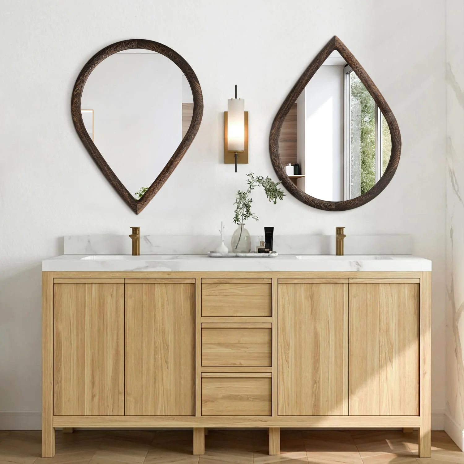 آینه دیواری طرح قطره اشک FEUFOAM، آینه بزرگ دیواری با قاب چوبی، آینه هنری دیواری وینتیج، آینه تزئینی روستیک مناسب حمام، ورودی و اتاق نشیمن، 65x45 سانتی متر آینه دیواری طرح قطره اشک FEUFOAM، آینه بزرگ دیواری با قاب چوبی، آینه هنری دیواری وینتیج، آینه تزئینی روستیک مناسب حمام، ورودی و اتاق نشیمن، 65x45 سانتی متر