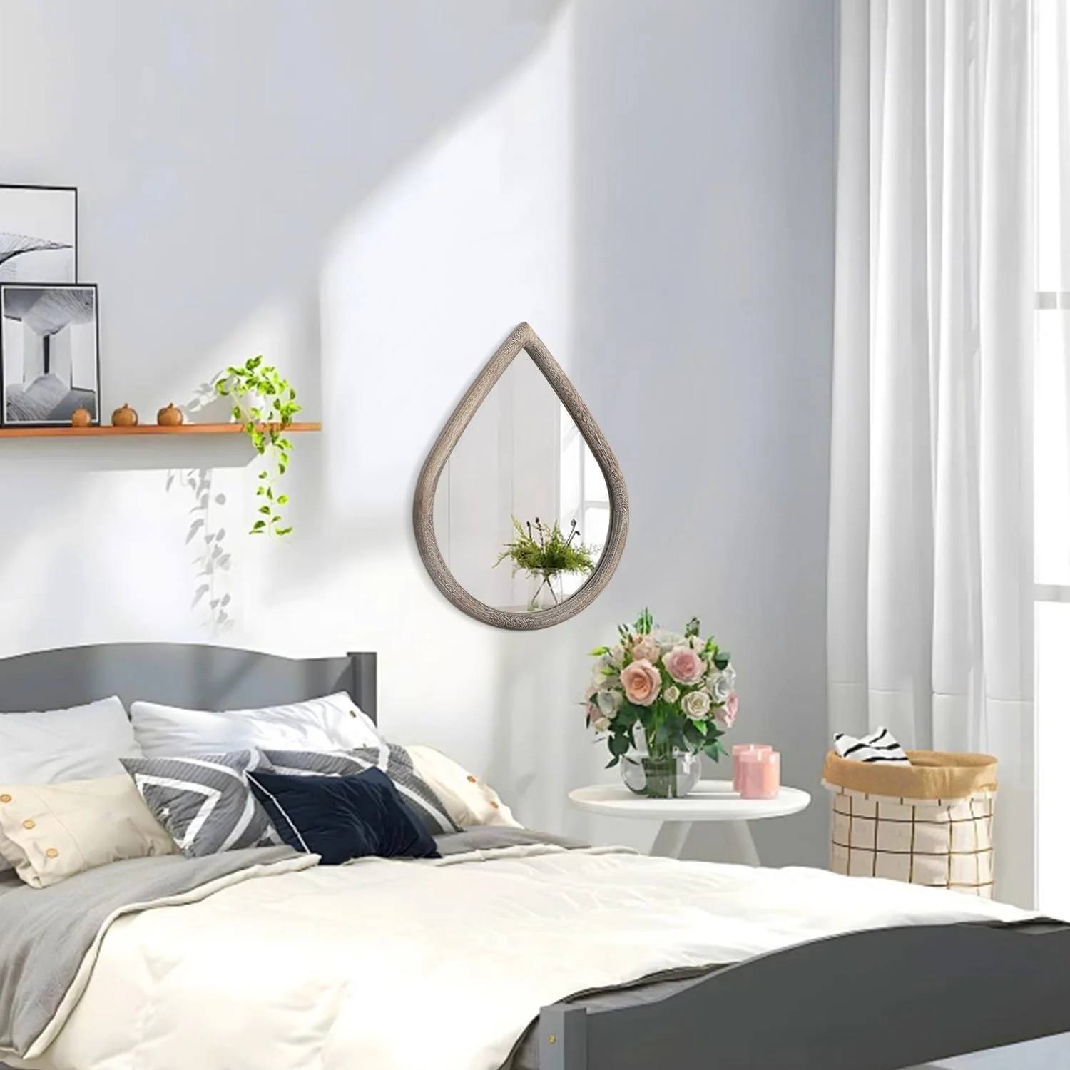 آینه های کوچک دیواری FEUFOAM، آینه چوبی حمام، آینه قطره اشکی آویز دیواری برای تزئین ورودی، راهرو، اتاق نشیمن، قهوه ای رترو آینه های کوچک دیواری FEUFOAM، آینه چوبی حمام، آینه قطره اشکی آویز دیواری برای تزئین ورودی، راهرو، اتاق نشیمن، قهوه ای رترو