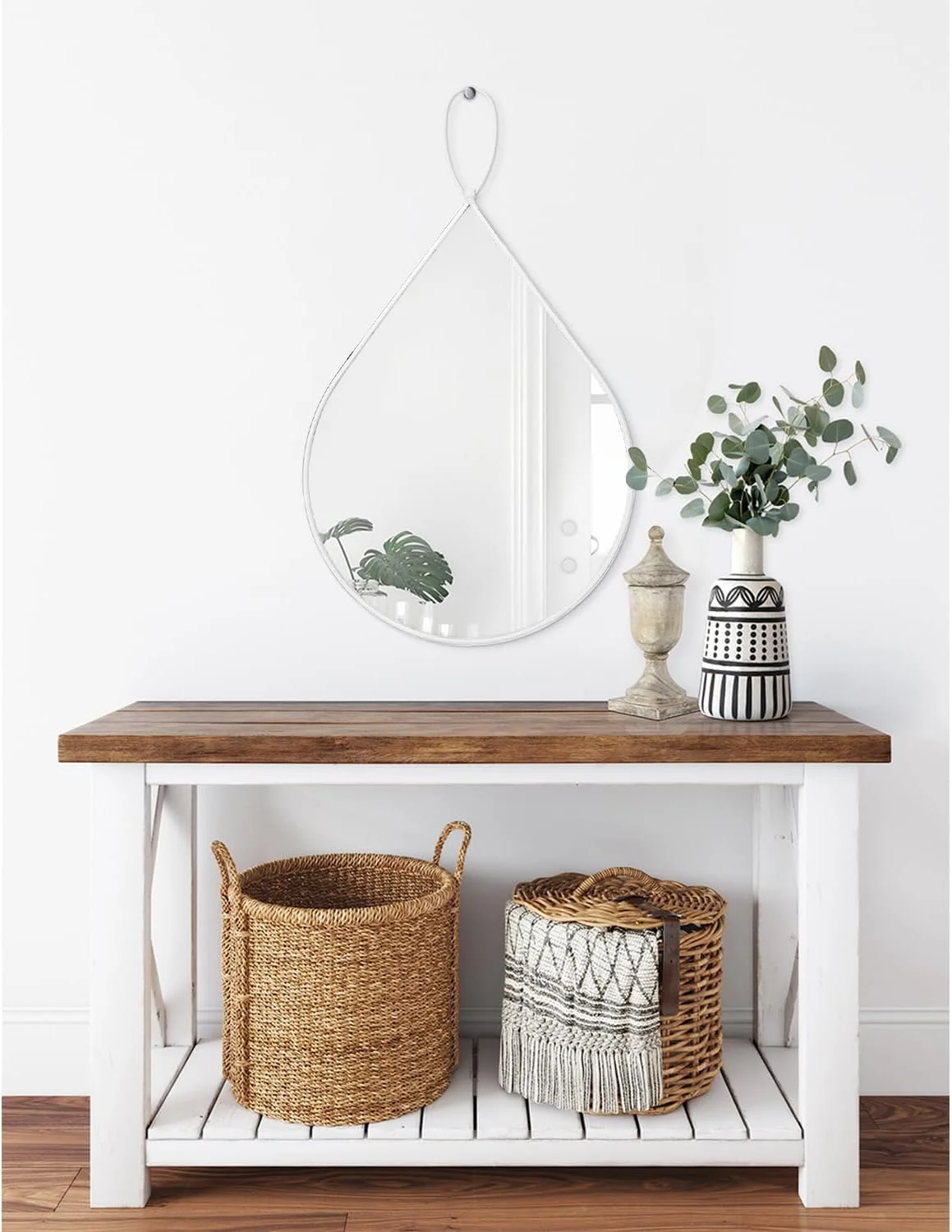 آینه سفید FEUFOAM با قاب فلزی طرح قطره، آینه دیواری بزرگ نامنظم تزئینی برای اتاق خواب، نشیمن، روشویی، ورودی راهرو، 40x50 سانتی متر