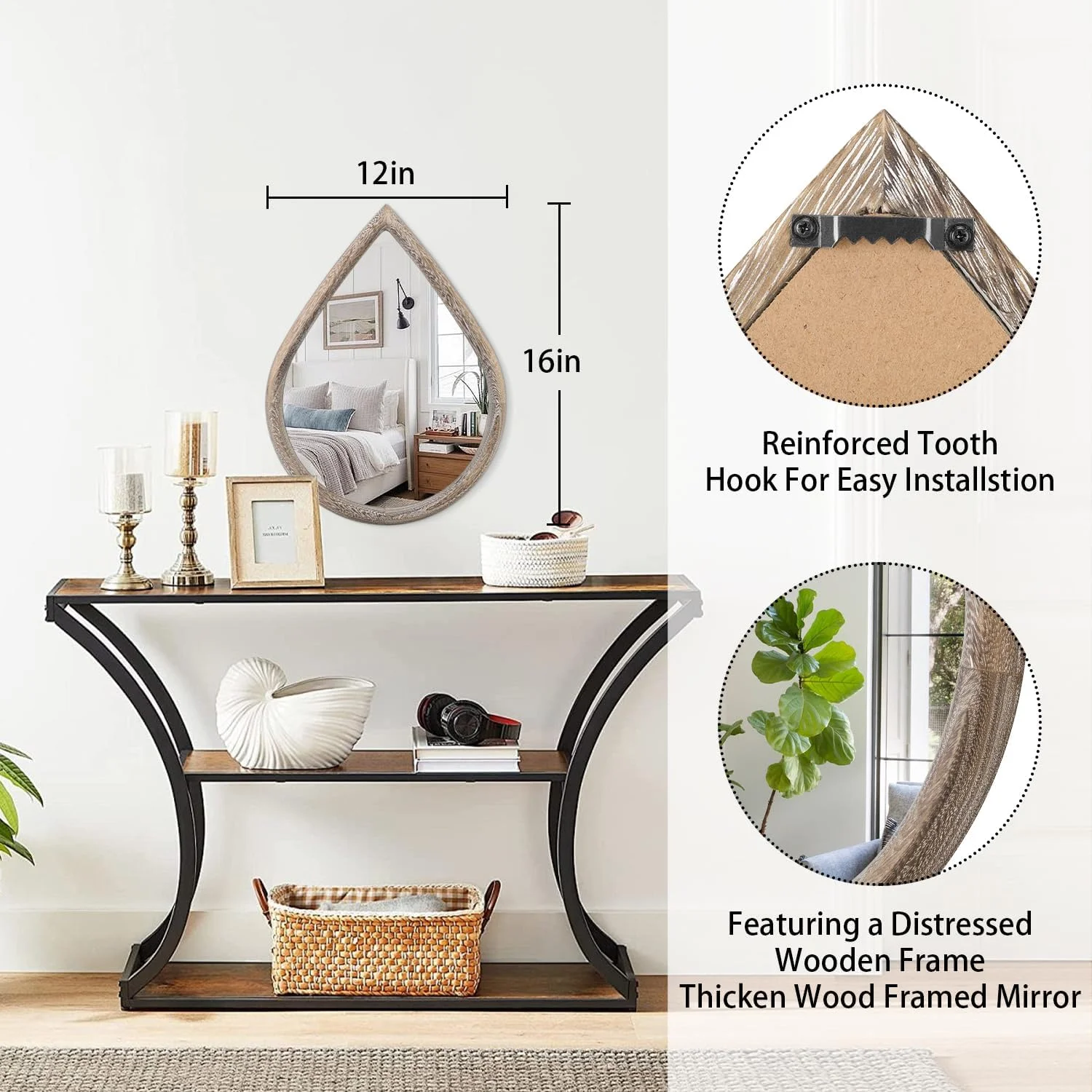 آینه های کوچک دیواری FEUFOAM، آینه چوبی حمام، آینه قطره اشکی آویز دیواری برای تزئین ورودی، راهرو، اتاق نشیمن، قهوه ای رترو آینه های کوچک دیواری FEUFOAM، آینه چوبی حمام، آینه قطره اشکی آویز دیواری برای تزئین ورودی، راهرو، اتاق نشیمن، قهوه ای رترو