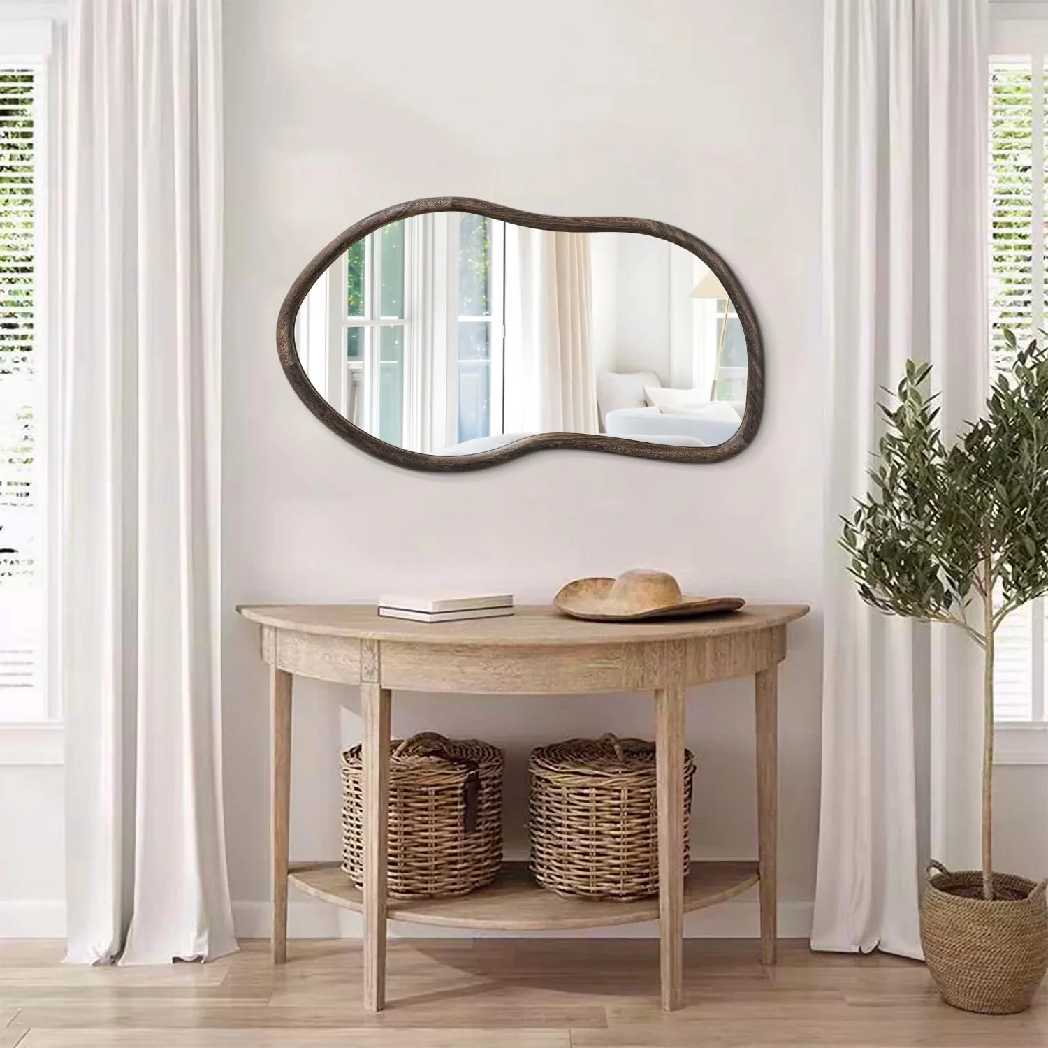 آینه دیواری نامتقارن FEUFOAM، آینه های روستیک طرح مزرعه، آینه چوبی قاب دار نامنظم برای دیوار، آینه دیواری قهوه ای، آینه های آویز تزئینی برای دیوار اتاق نشیمن، اتاق خواب، ورودی آینه دیواری نامتقارن FEUFOAM، آینه های روستیک طرح مزرعه، آینه چوبی قاب دار نامنظم برای دیوار، آینه دیواری قهوه ای، آینه های آویز تزئینی برای دیوار اتاق نشیمن، اتاق خواب، ورودی