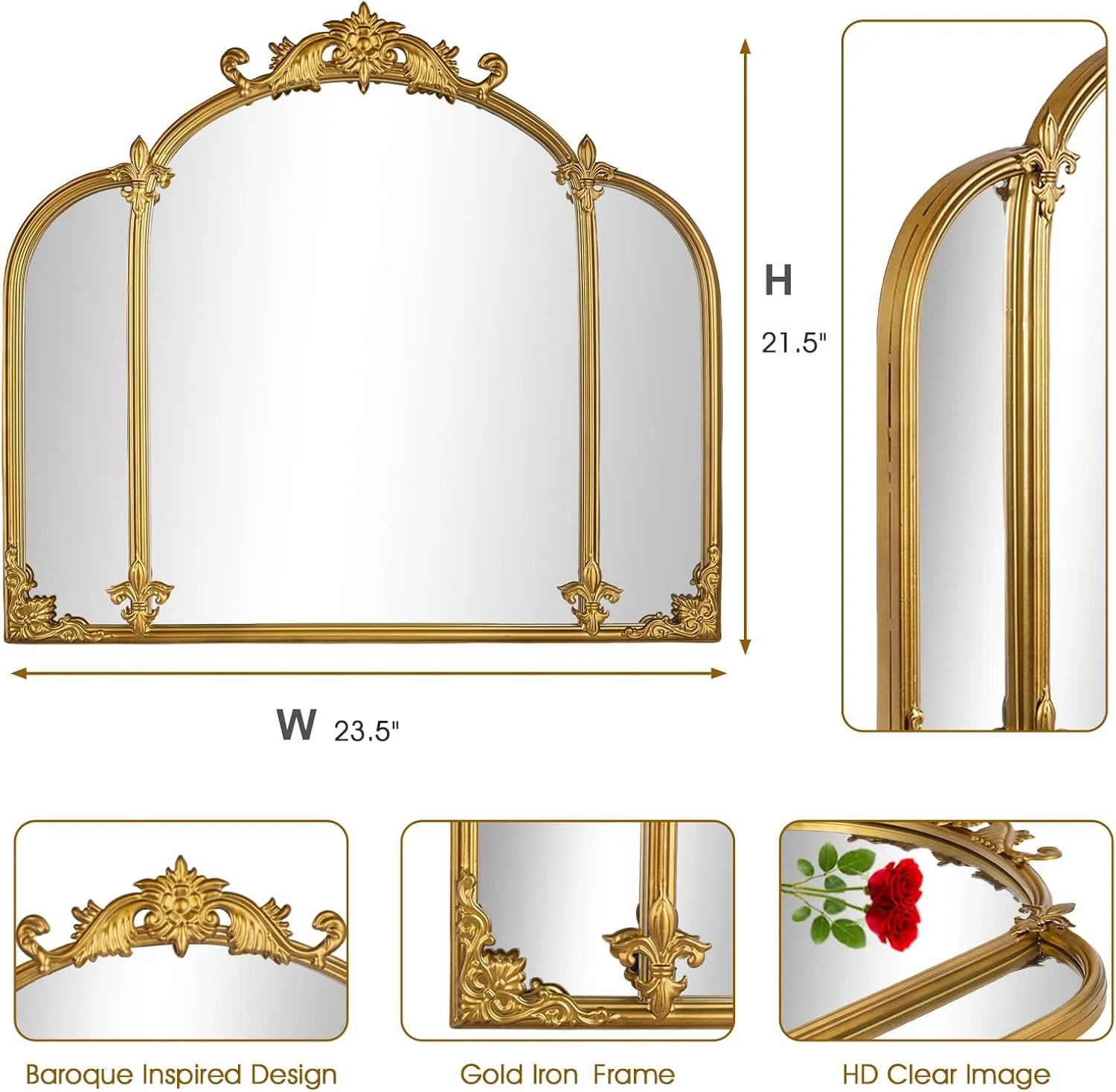 آینه دیواری قوسی طلایی Fitous، 61x56 سانتی متر، آینه باروک تزئینی قدیمی با قاب فلزی، آینه آرایشی تزئینی برای میز آرایش، اتاق خواب، حمام، شومینه، ورودی، راهرو آینه دیواری قوسی طلایی Fitous، 61x56 سانتی متر، آینه باروک تزئینی قدیمی با قاب فلزی، آینه آرایشی تزئینی برای میز آرایش، اتاق خواب، حمام، شومینه، ورودی، راهرو