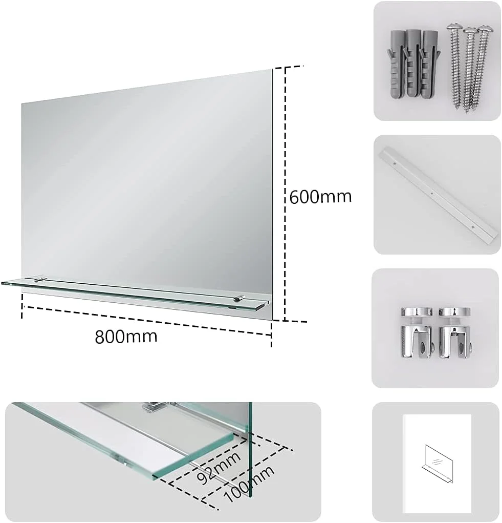 آینه بدون قاب EMKE با قفسه - آینه اصلاح دیواری کوچک حمام با فضای ذخیره سازی، آینه های مستطیلی روشویی 80x60 سانتی متر آینه بدون قاب EMKE با قفسه - آینه اصلاح دیواری کوچک حمام با فضای ذخیره سازی، آینه های مستطیلی روشویی 80x60 سانتی متر