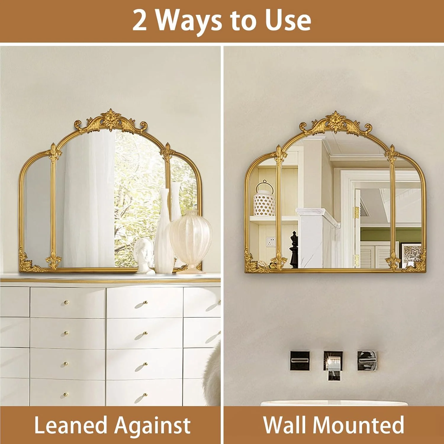 آینه دیواری قوسی طلایی Fitous، 61x56 سانتی متر، آینه باروک تزئینی قدیمی با قاب فلزی، آینه آرایشی تزئینی برای میز آرایش، اتاق خواب، حمام، شومینه، ورودی، راهرو آینه دیواری قوسی طلایی Fitous، 61x56 سانتی متر، آینه باروک تزئینی قدیمی با قاب فلزی، آینه آرایشی تزئینی برای میز آرایش، اتاق خواب، حمام، شومینه، ورودی، راهرو