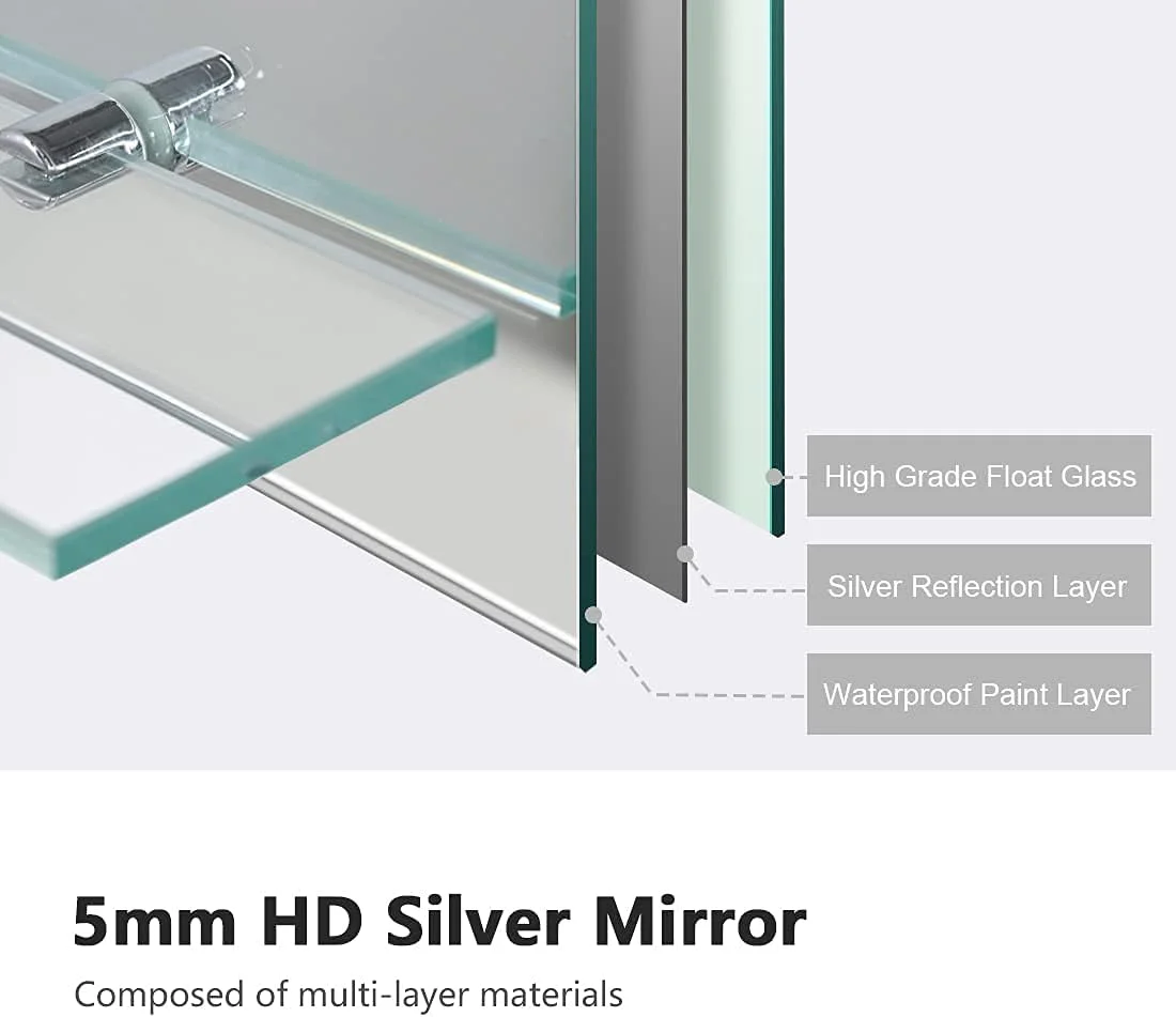 آینه بدون قاب EMKE با قفسه - آینه اصلاح دیواری کوچک حمام با فضای ذخیره سازی، آینه های مستطیلی روشویی 80x60 سانتی متر آینه بدون قاب EMKE با قفسه - آینه اصلاح دیواری کوچک حمام با فضای ذخیره سازی، آینه های مستطیلی روشویی 80x60 سانتی متر