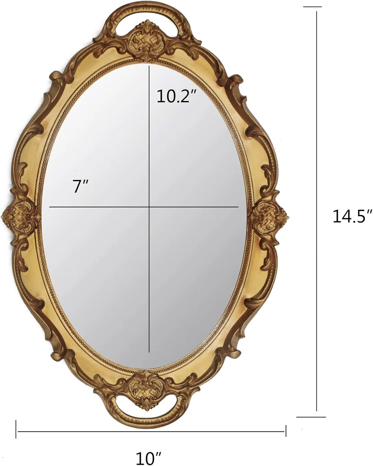 آینه دیواری تزئینی بیضی شکل عتیقه Eaoundm، طرح قدیمی، ابعاد 37 در 25.5 سانتی متر (طلایی)