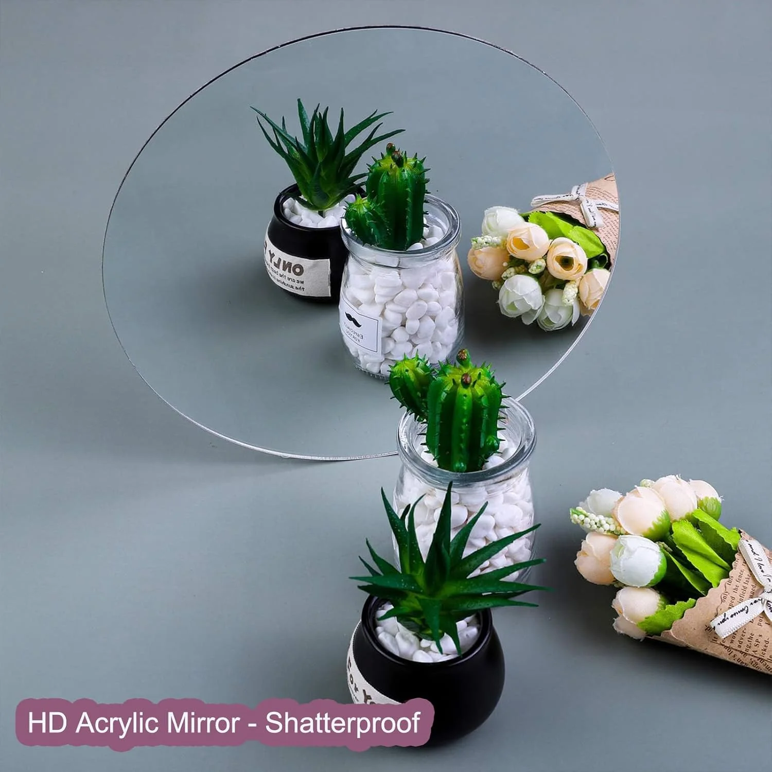 آینه اکریلیک خود چسب DRERIO، دو عدد، 24 سانتی متر، HD، گرد، پلاستیکی بزرگ، بدون قاب، کاشی های دایره ای چسبی برای دکوراسیون منزل (24*24 سانتی متر*2 میلی متر)