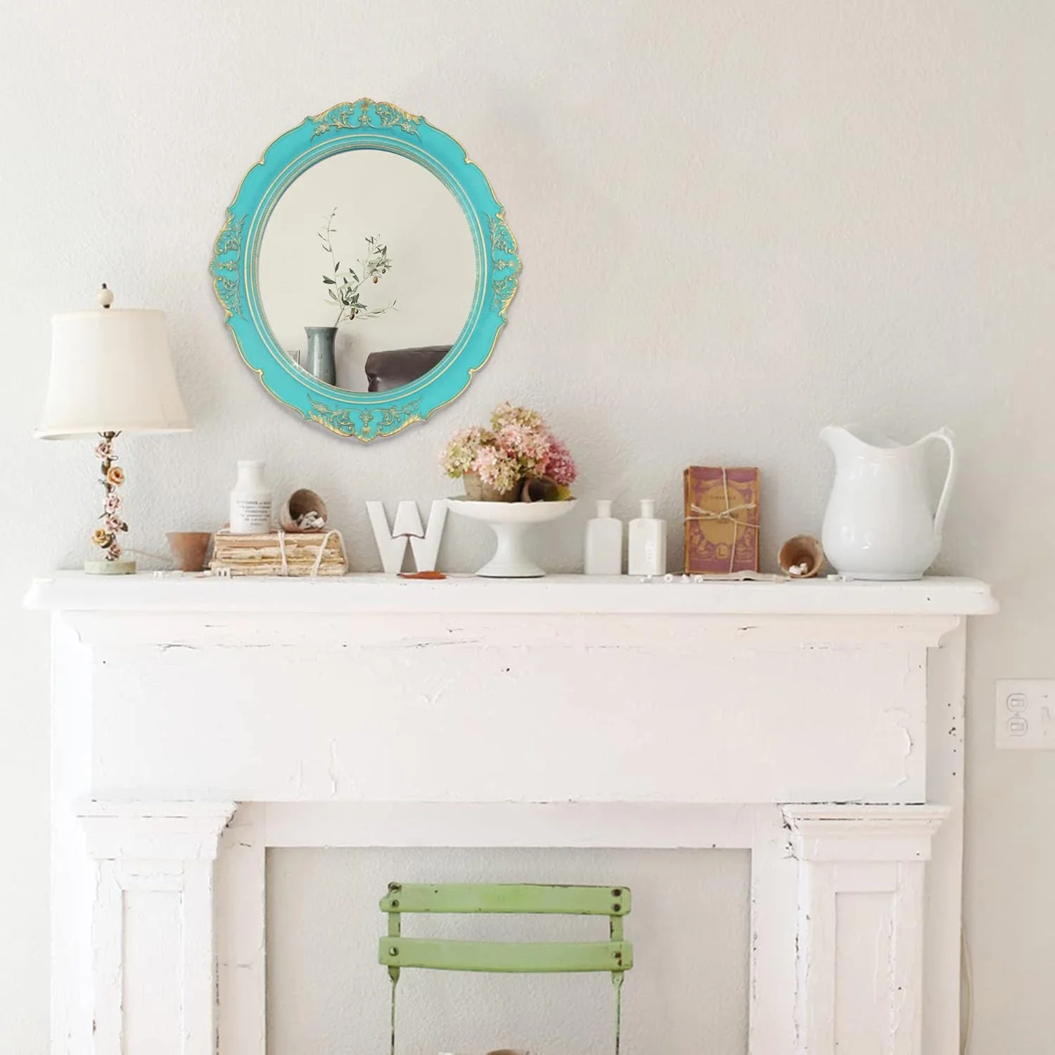 آینه دیواری تزئینی Eaoundm، 33.2 × 37.5 سانتی متر، آینه های آویز وینتیج برای اتاق خواب، اتاق نشیمن، دکوراسیون میز آرایش، بیضی (آبی) آینه دیواری تزئینی Eaoundm، 33.2 × 37.5 سانتی متر، آینه های آویز وینتیج برای اتاق خواب، اتاق نشیمن، دکوراسیون میز آرایش، بیضی (آبی)