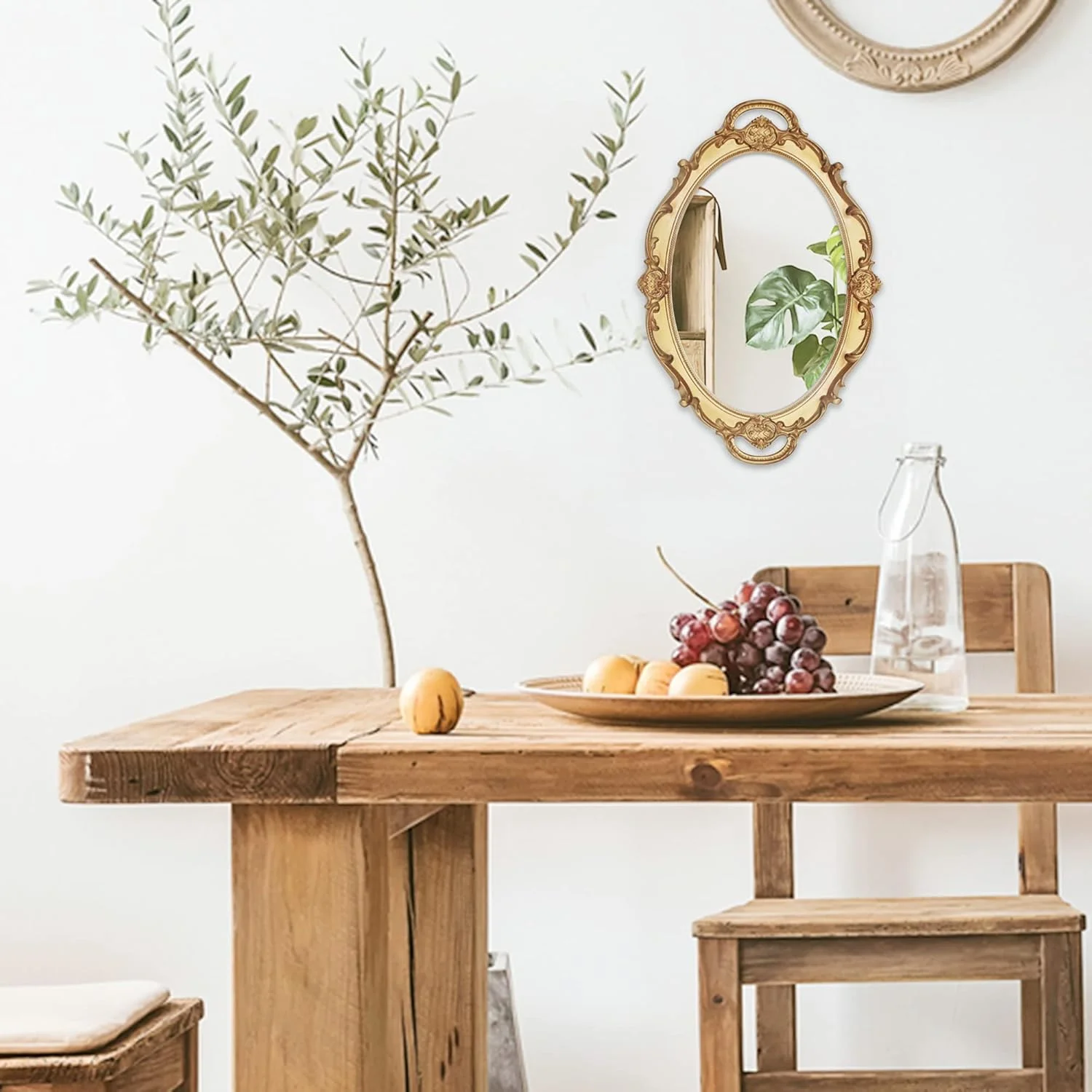 آینه دیواری تزئینی بیضی شکل عتیقه Eaoundm، طرح قدیمی، ابعاد 37 در 25.5 سانتی متر (طلایی)