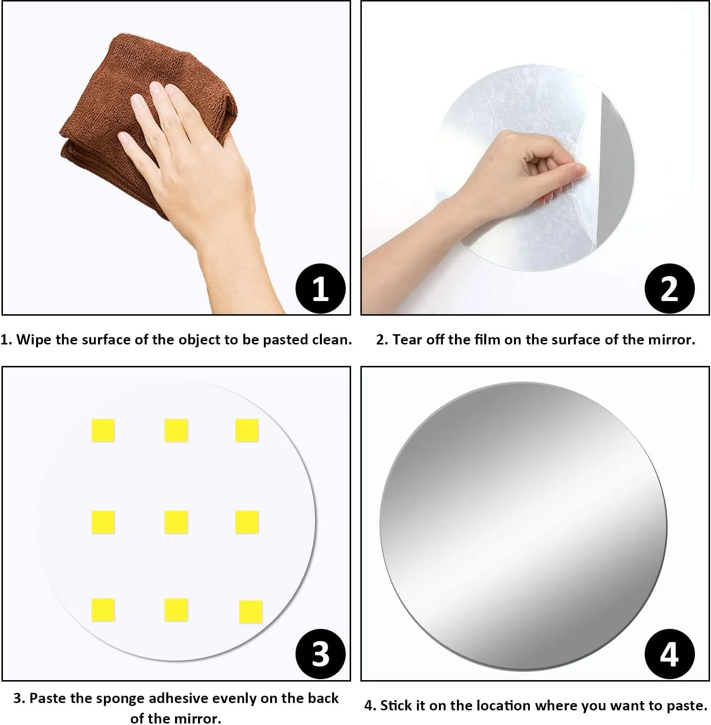 آینه اکریلیک خود چسب DRERIO، دو عدد، 24 سانتی متر، HD، گرد، پلاستیکی بزرگ، بدون قاب، کاشی های دایره ای چسبی برای دکوراسیون منزل (24*24 سانتی متر*2 میلی متر)